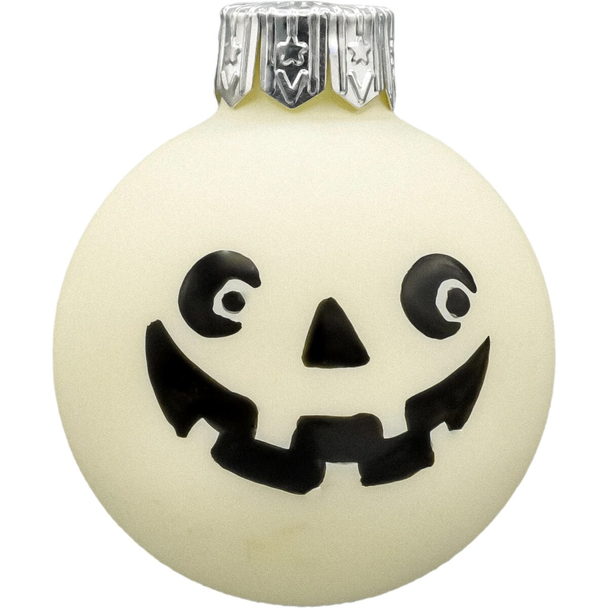 Bombka choinkowa: Biała bombka z uśmiechem dyni
