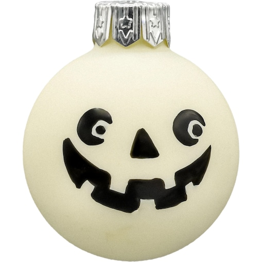 Bombka choinkowa: Biała bombka z uśmiechem dyni