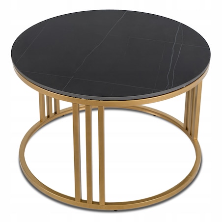 Stolik Kawowy Okrągły Ława Mały Złoty Glamour Marmur Czarny KORIN