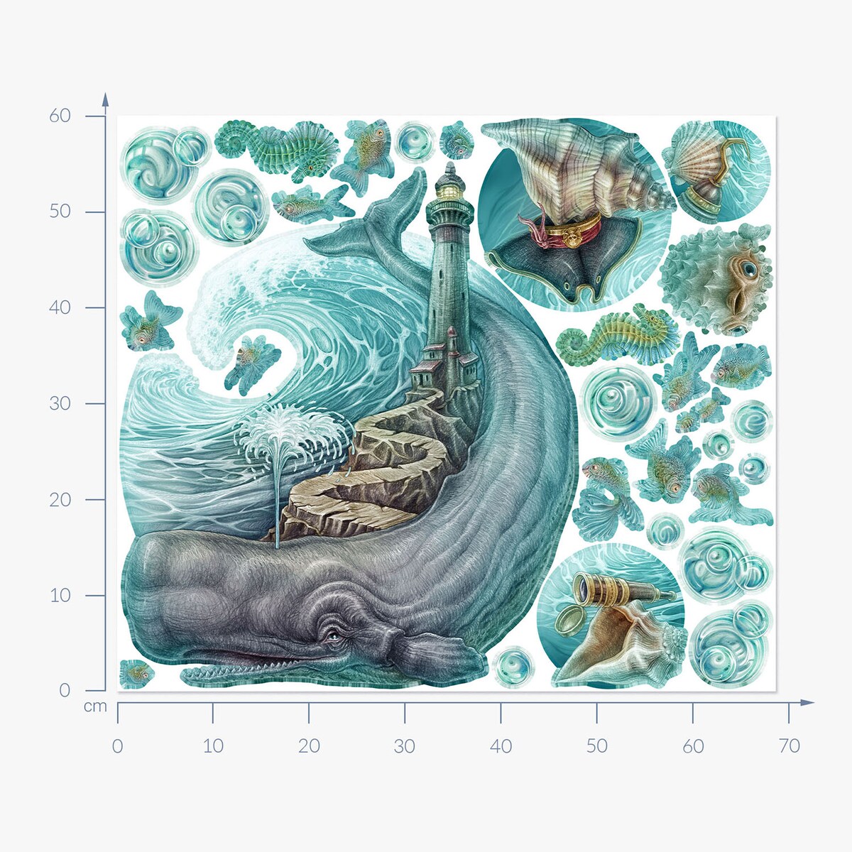 Zestaw naklejek na ścianę, Latarnia morska, 60cm