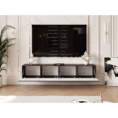Szafka RTV wisząca CZARNA ANGEL ryflowana 200 cm z oświetleniem LED