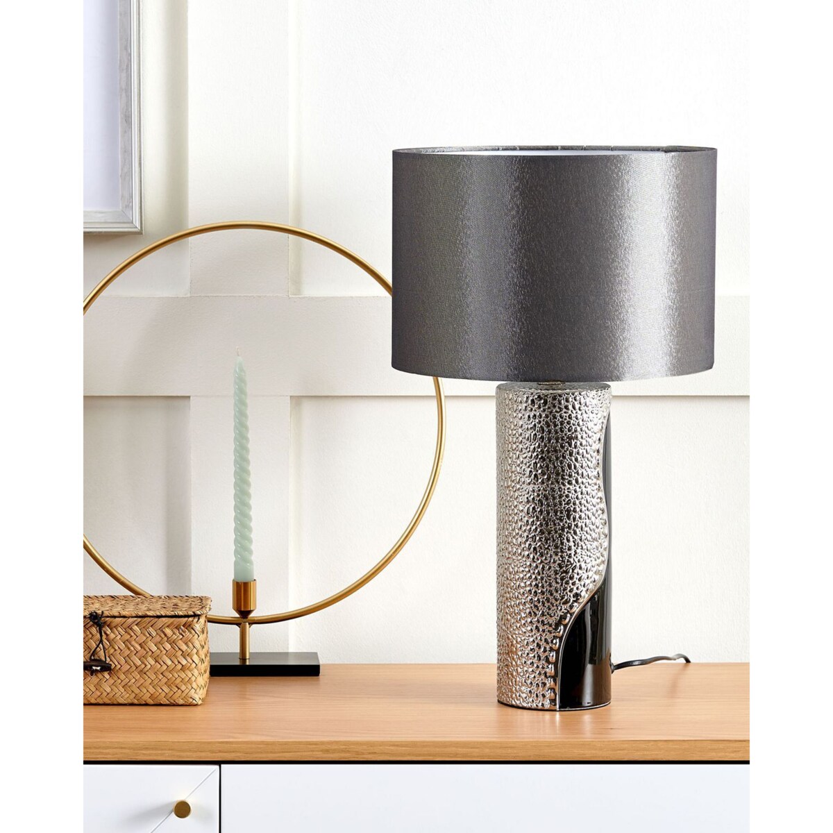 Lampka nocna porcelanowa czarno-srebrna AIKEN