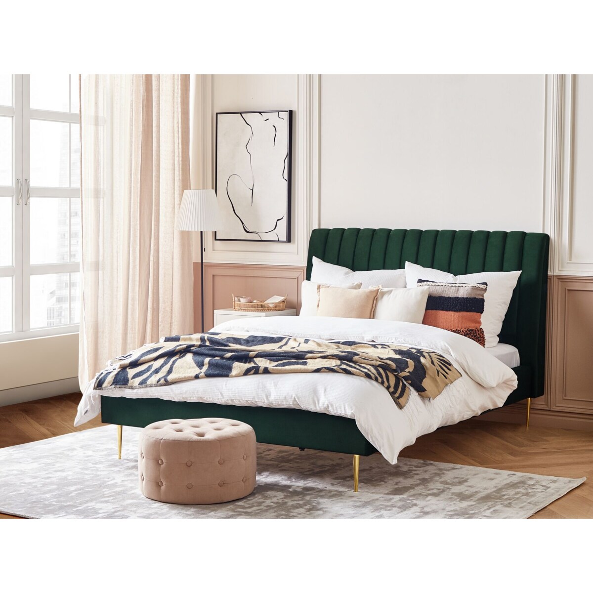 Łóżko welurowe 160 x 200 cm zielone MARVILLE
