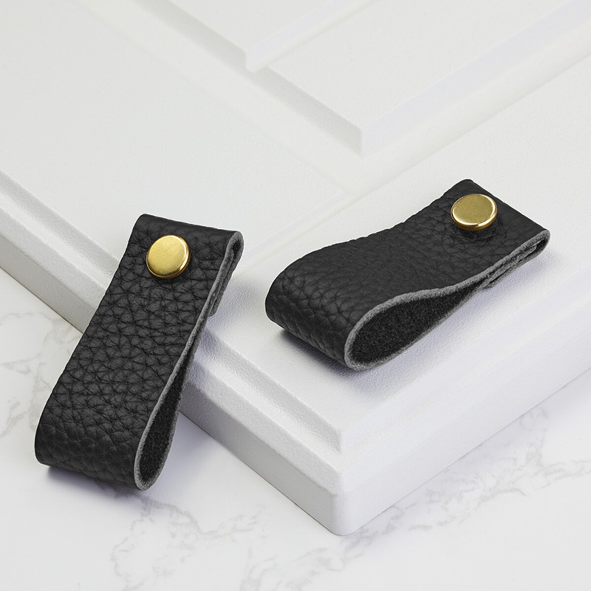 Skórzany uchwyt do mebli do szuflad szafek czarny