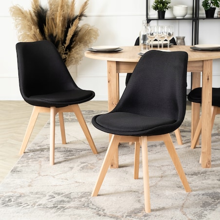 Krzesło Tapicerowane Do Kuchni Czarne Dąb Nogi NEVEL
