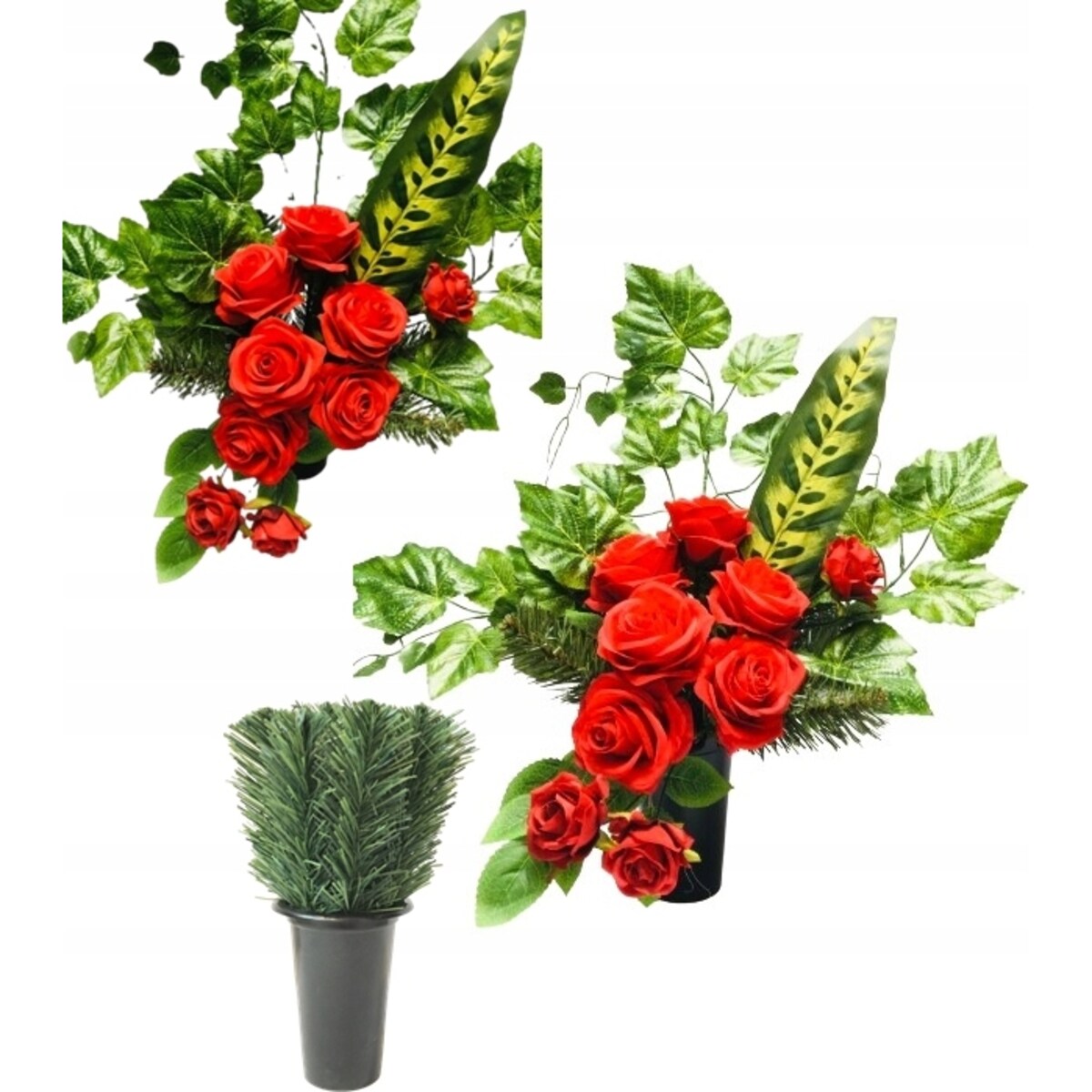 GOTOWY STROIK RÓŻA czerwona wkład do flakonu wiązanka na cmentarz KWIATY