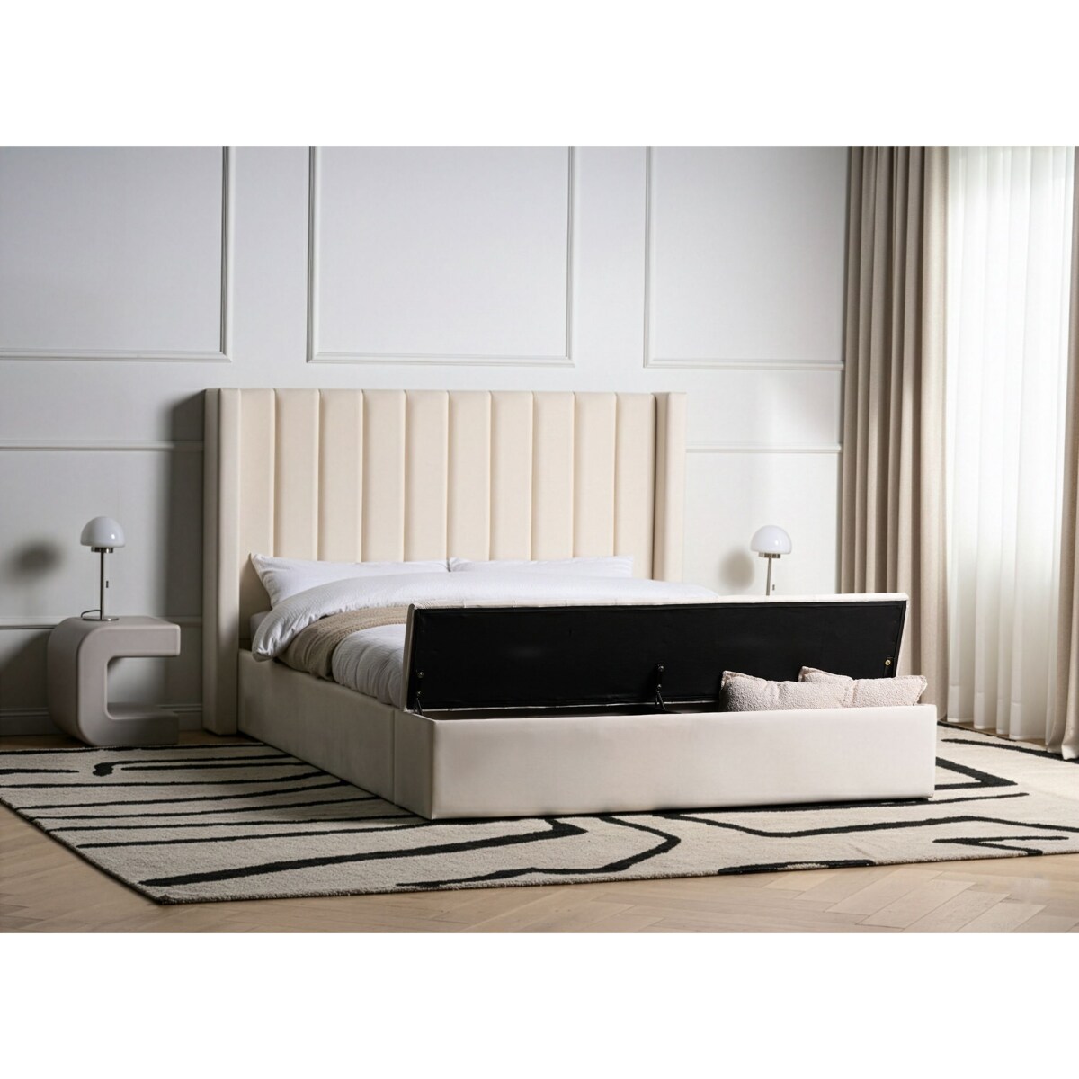 Łóżko z ławką Welur NOYERS 160 x 200 cm Złamana biel