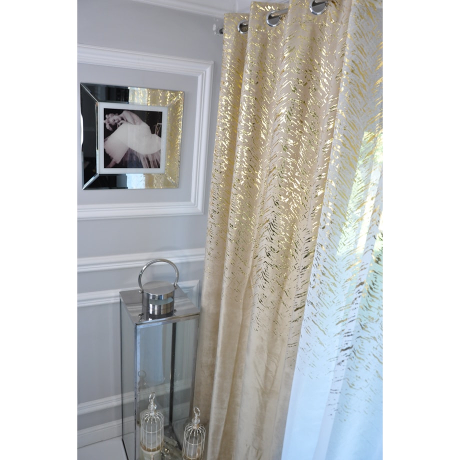 zasłona welurowa "velvet glow" złoty print 140x250 cm jasny beż