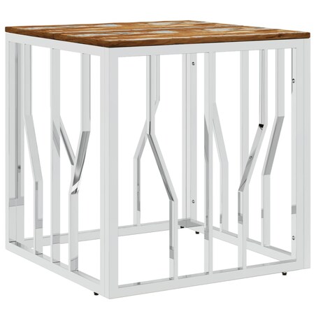 vidaXL Stolik kawowy, srebrny, stal nierdzewna i lite drewno z odzysku