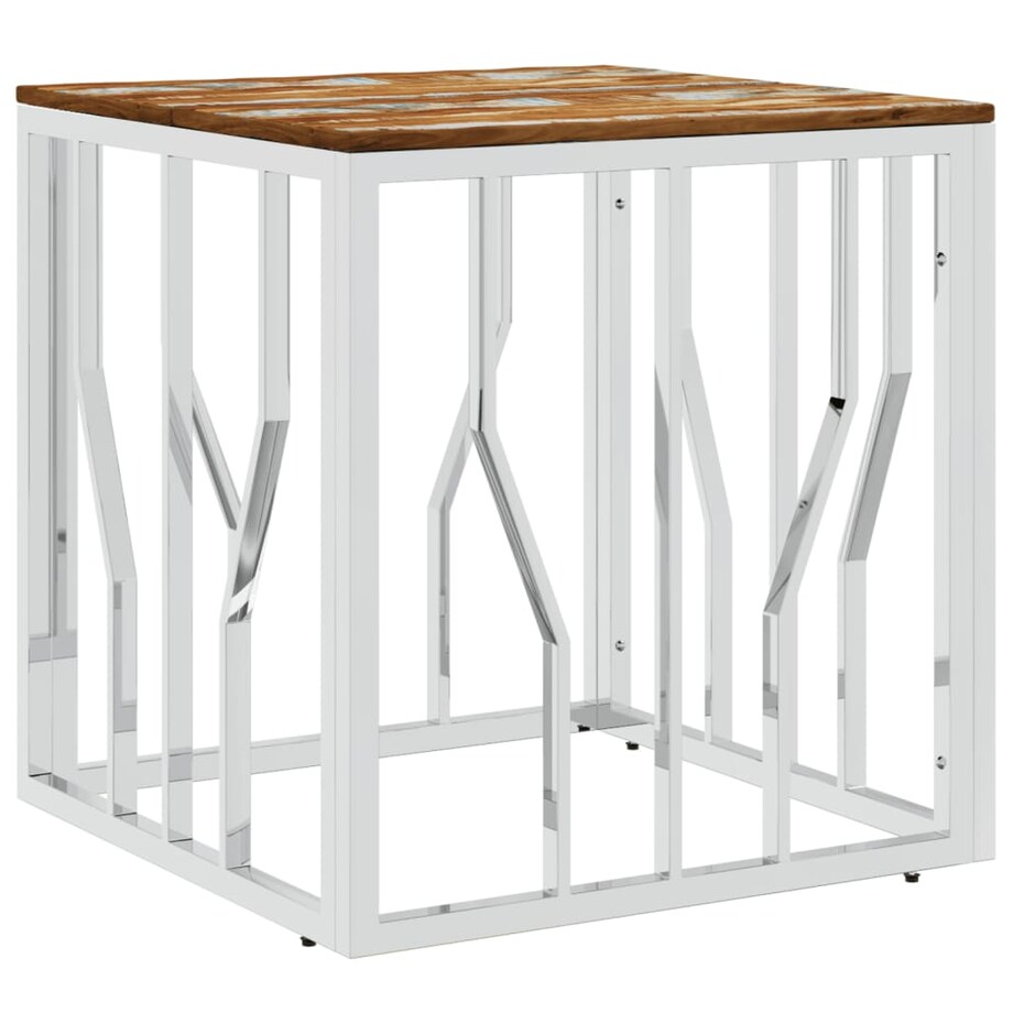 vidaXL Stolik kawowy, srebrny, stal nierdzewna i lite drewno z odzysku