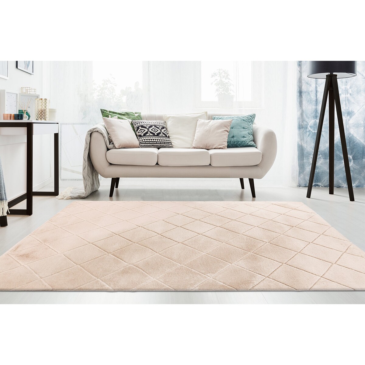 Dywan Rabbit Beżowy Futro Królika Romby Momenta 6000 80x150