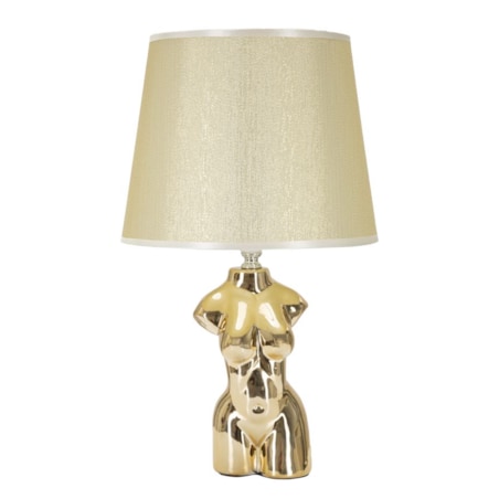 Lampa stołowa Glam Woman, kolor złoty, ceramika, żelazo i tkanina, 25 x 25 x 39,5 cm, 1 x E27, max. 40 W, motyw: postać kobieca, Mauro Ferretti