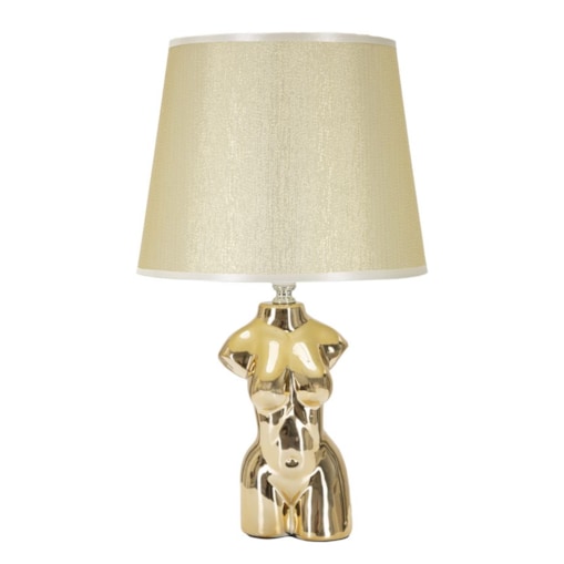 Lampa stołowa Glam Woman, kolor złoty, ceramika, żelazo i tkanina, 25 x 25 x 39,5 cm, 1 x E27, max. 40 W, motyw: postać kobieca, Mauro Ferretti