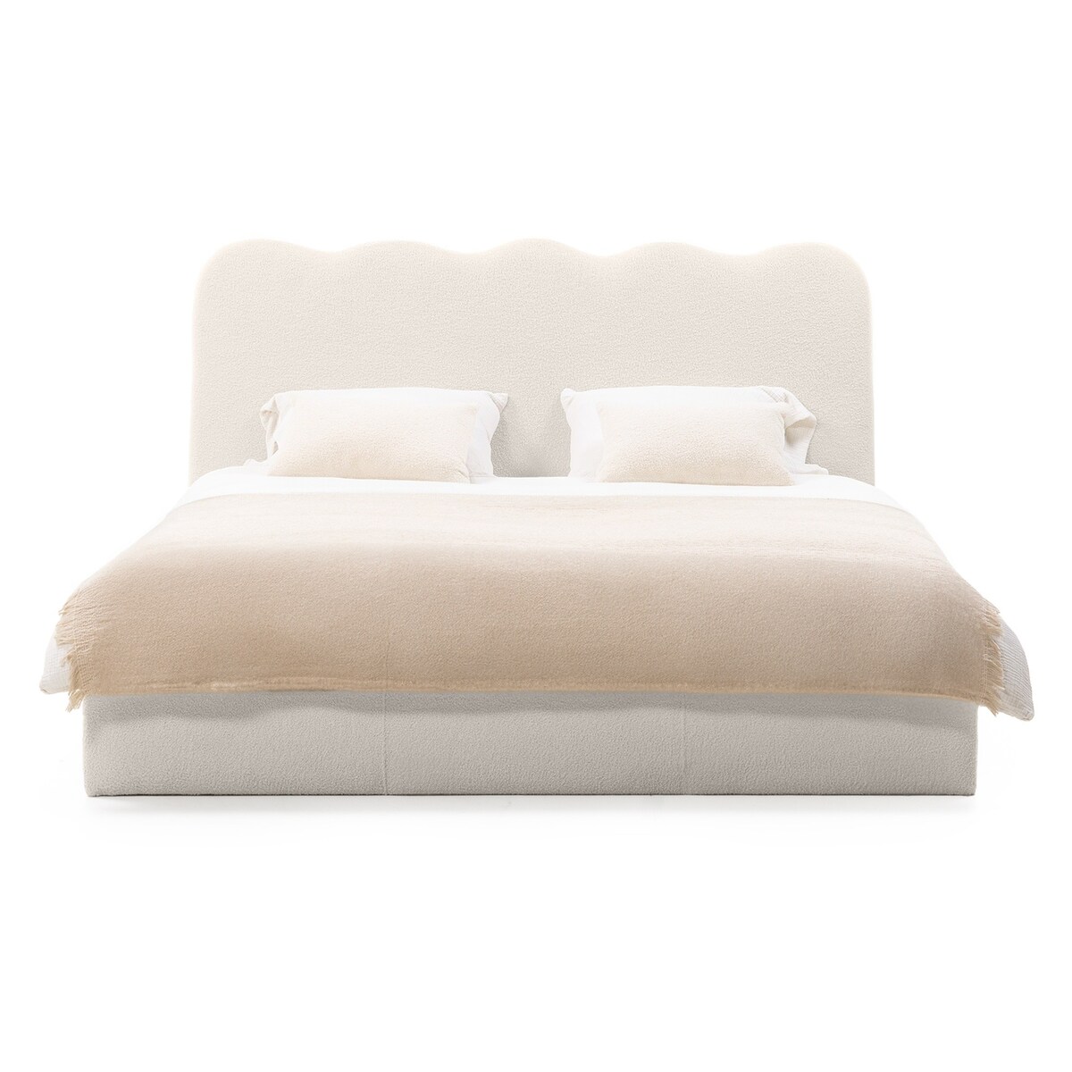 Łóżko 160x200 cm ze stelażem i pojemnikiem bouclé jasnobeżowe Londra