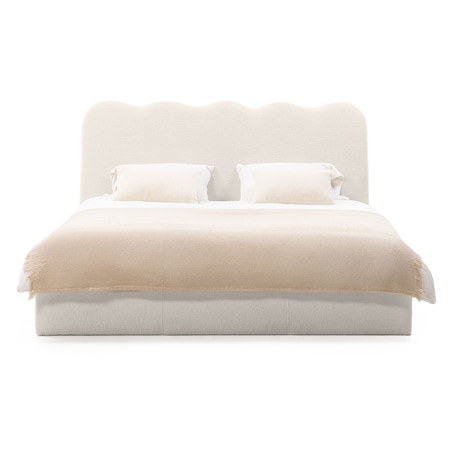 Łóżko 160x200 cm ze stelażem i pojemnikiem bouclé jasnobeżowe Londra