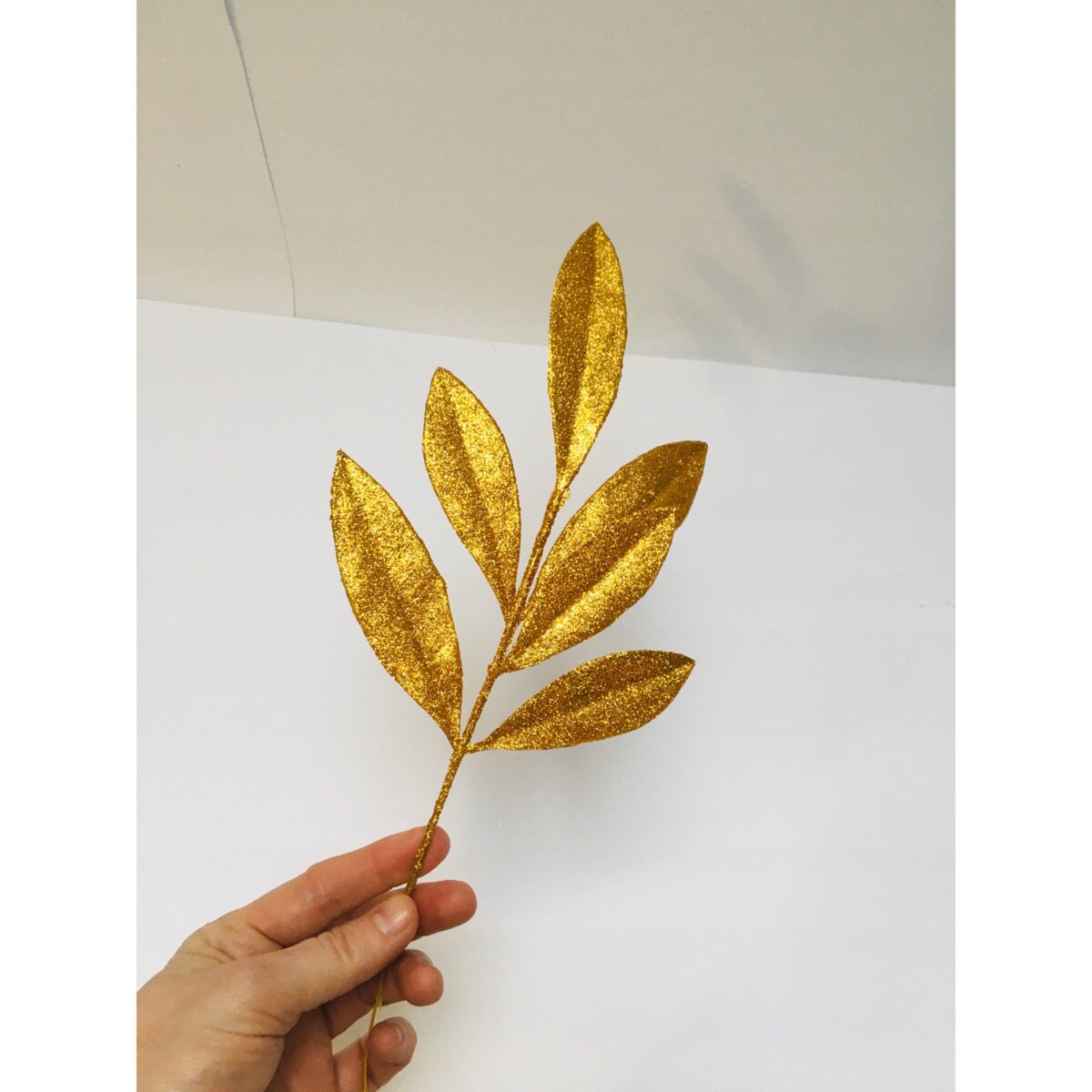 LIŚĆ SZTUCZNY brokatowy złoty GAŁĄZKA do dekorowania stroika święta choinka