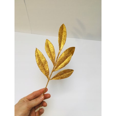 LIŚĆ SZTUCZNY brokatowy złoty GAŁĄZKA do dekorowania stroika święta choinka