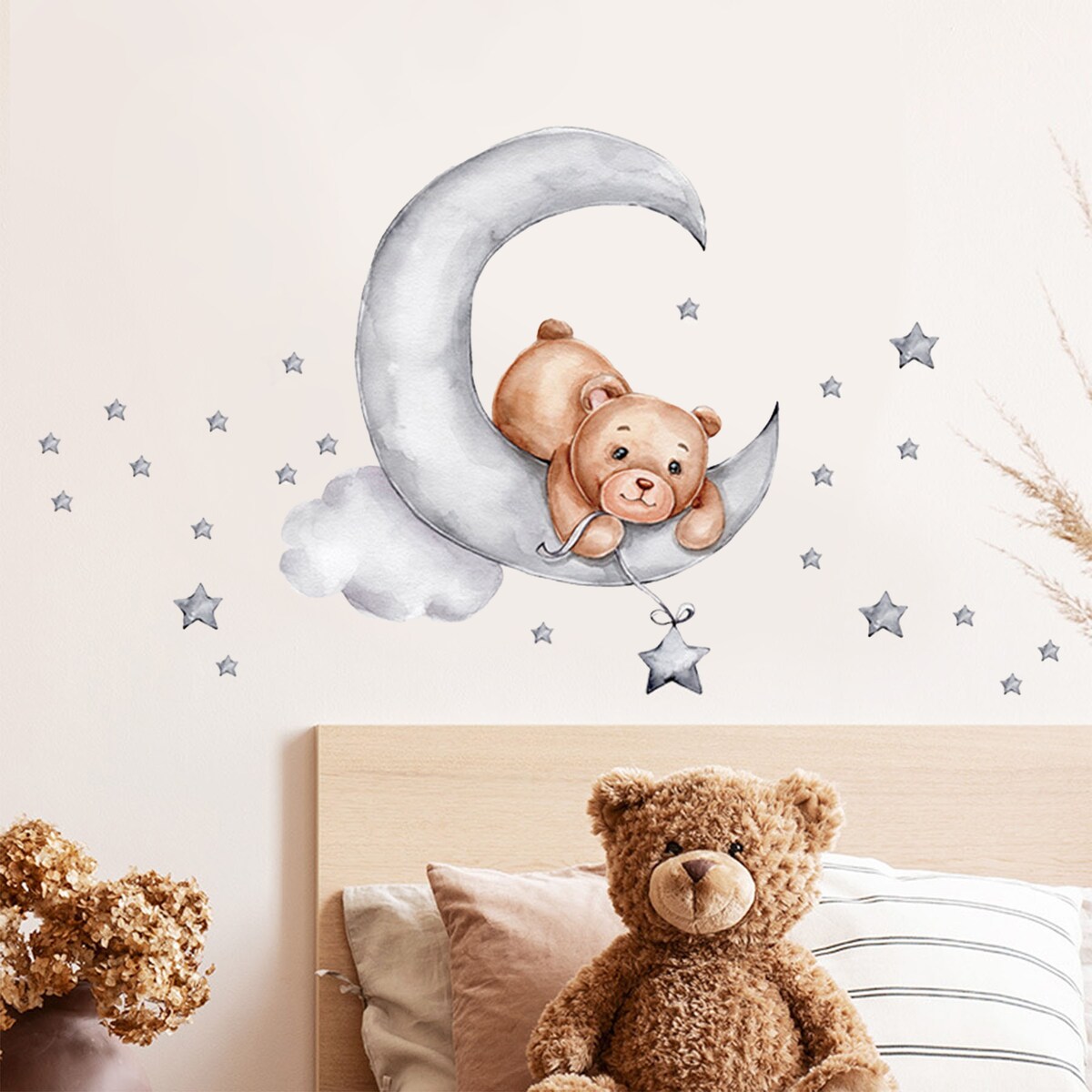 naklejki na ścianę do pokoju dziecka, sipo, miś na księżycu