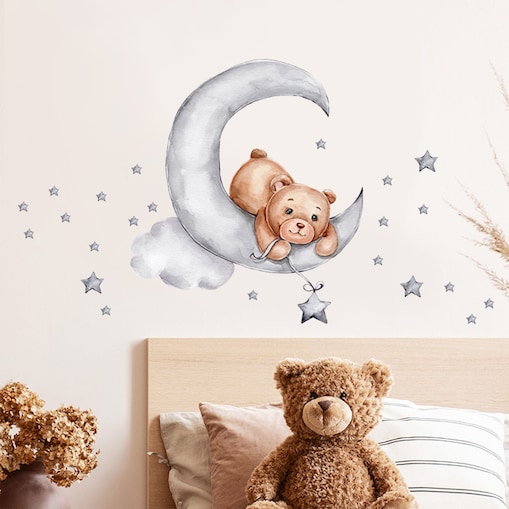 naklejki na ścianę do pokoju dziecka, sipo, miś na księżycu
