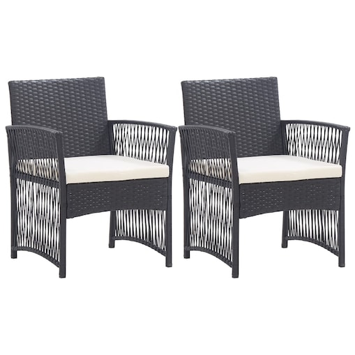 vidaXL Fotele ogrodowe z poduszkami, 2 szt., czarne, polirattan