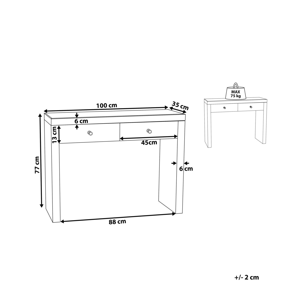Konsola 2 szuflady lustrzana srebrna MARLE