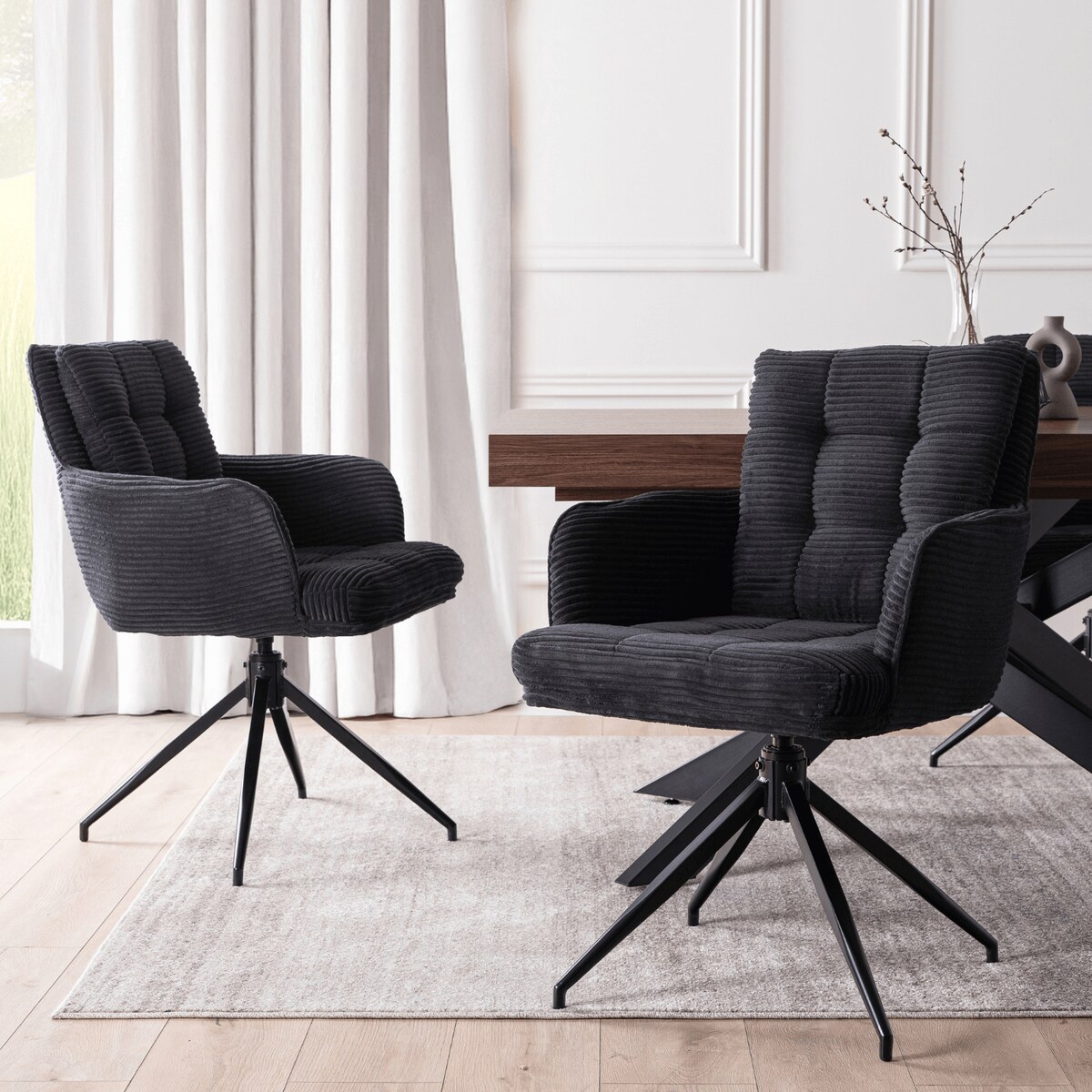 Krzesło Obrotowe Kubełkowe Tapicerowane Do Jadalni Sztruks Czarny AKITA