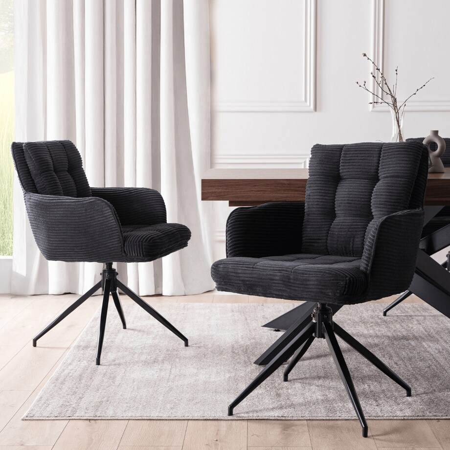 Krzesło Obrotowe Kubełkowe Tapicerowane Do Jadalni Sztruks Czarny AKITA