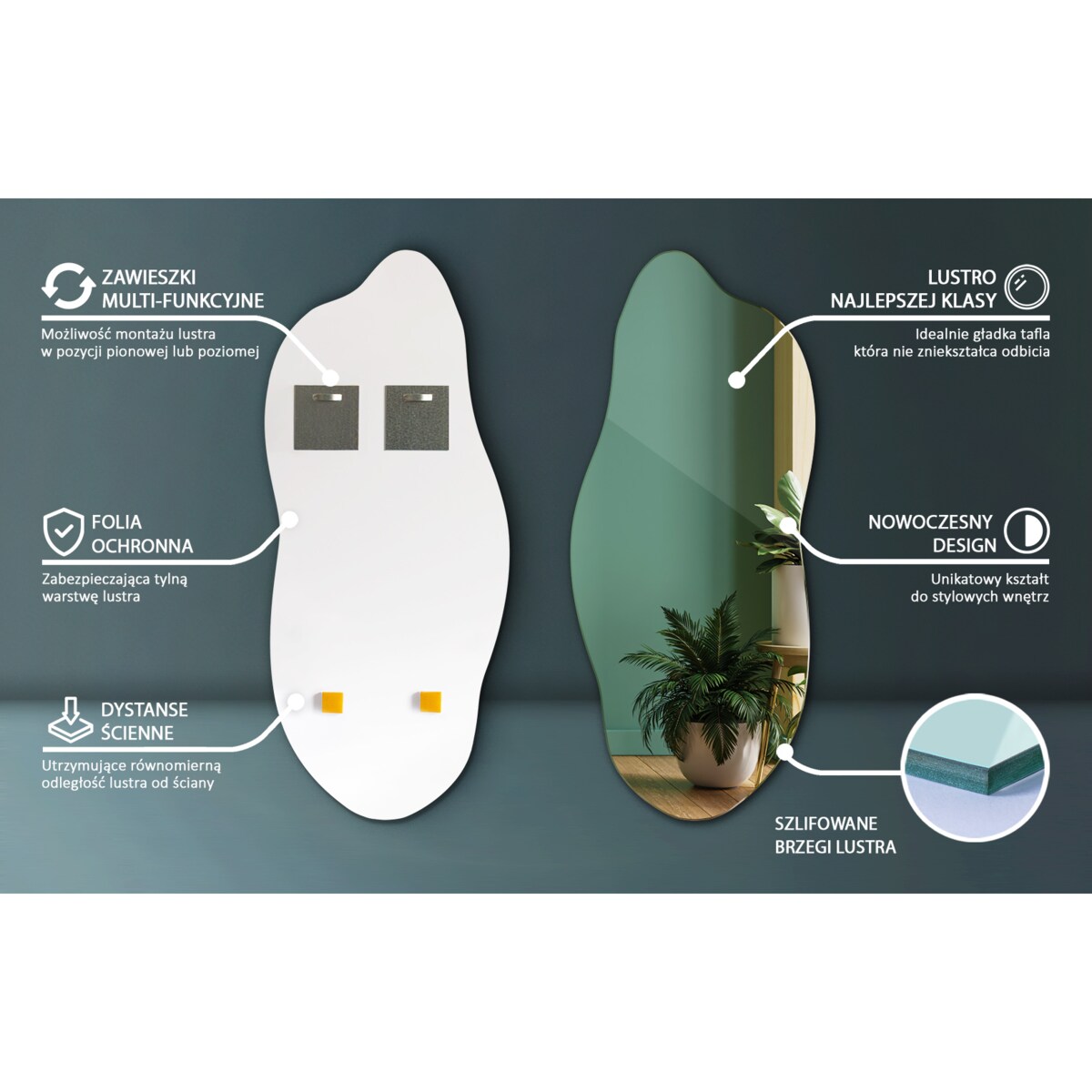 Lustro o płynnym kształcie 35x80 cm