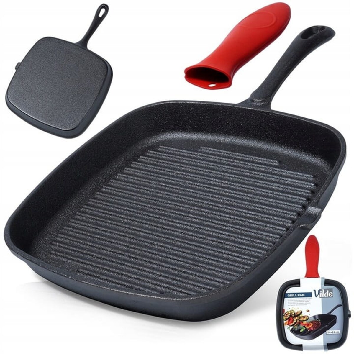 Patelnia ŻELIWNA GRILLOWA na gaz indukcję grill ognisko do piekarnika 24 cm