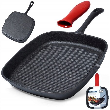 Patelnia ŻELIWNA GRILLOWA na gaz indukcję grill ognisko do piekarnika 24 cm