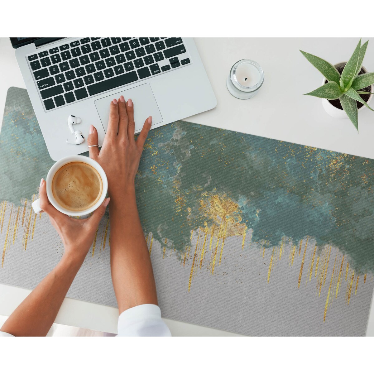 Zielona mata na biurko Abstrakcyjne smugi, 100x50 cm