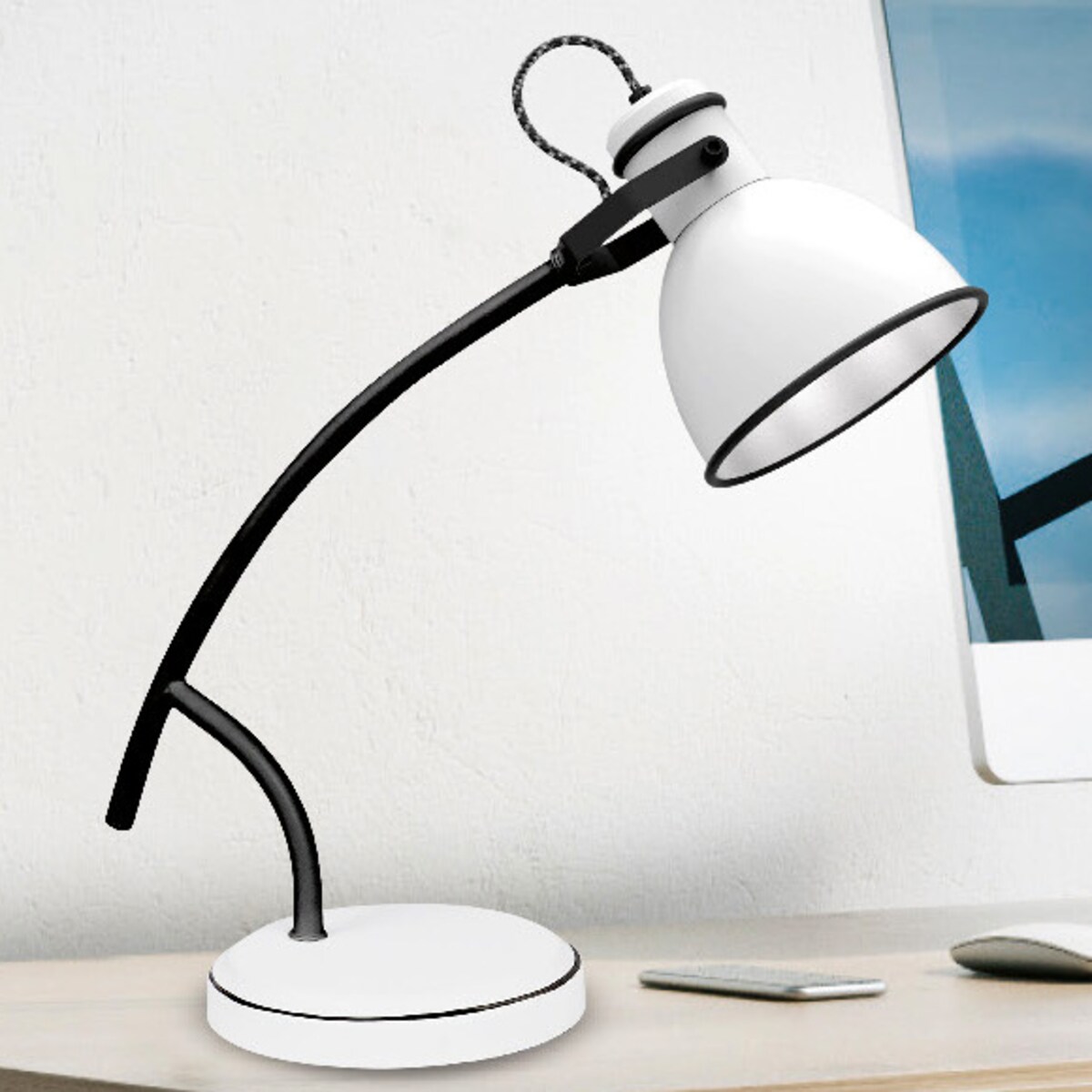 Stojąca LAMPA stołowa ZUMBA 41-72085 Candellux metalowa LAMPKA biurkowa regulowany reflektorek biały czarny