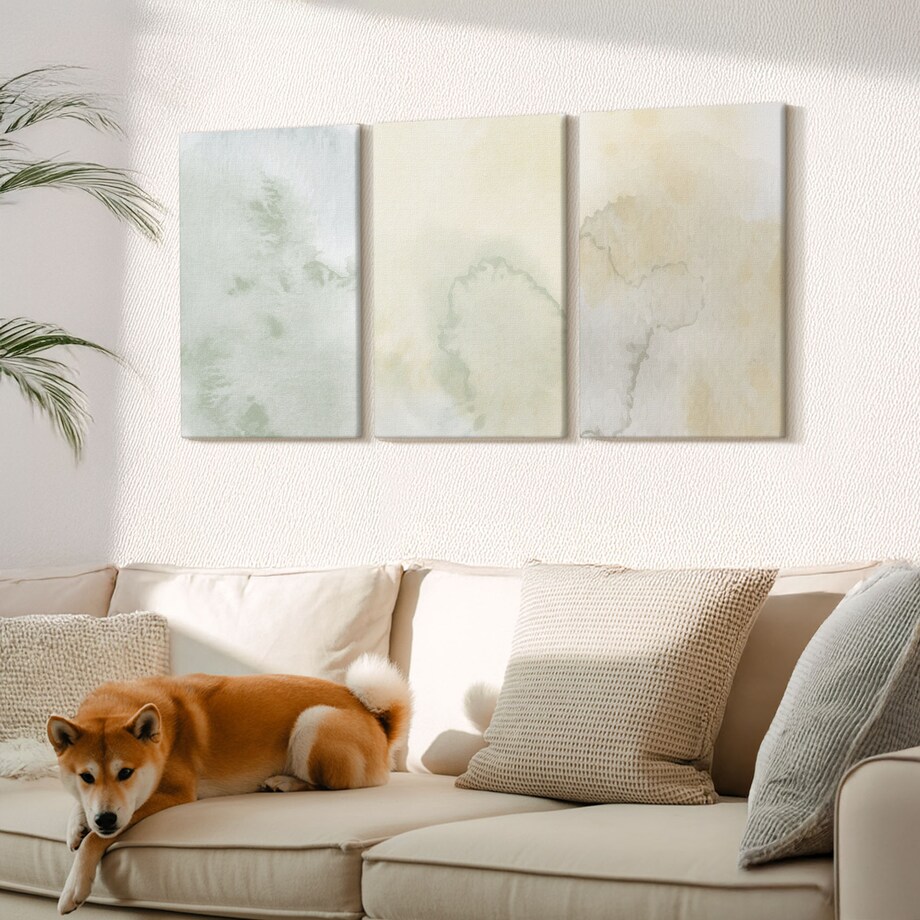 Zestaw 3 dużych obrazów na płótnie - Pastelowe akwarele tekstury - kremowy