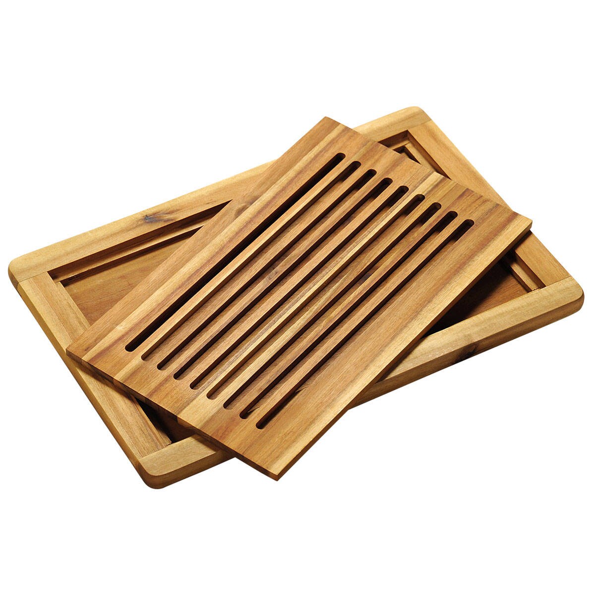 Deska do krojenia chleba ze zbiornikiem na okruszki, drewno akacjowe, 47 x 32 cm