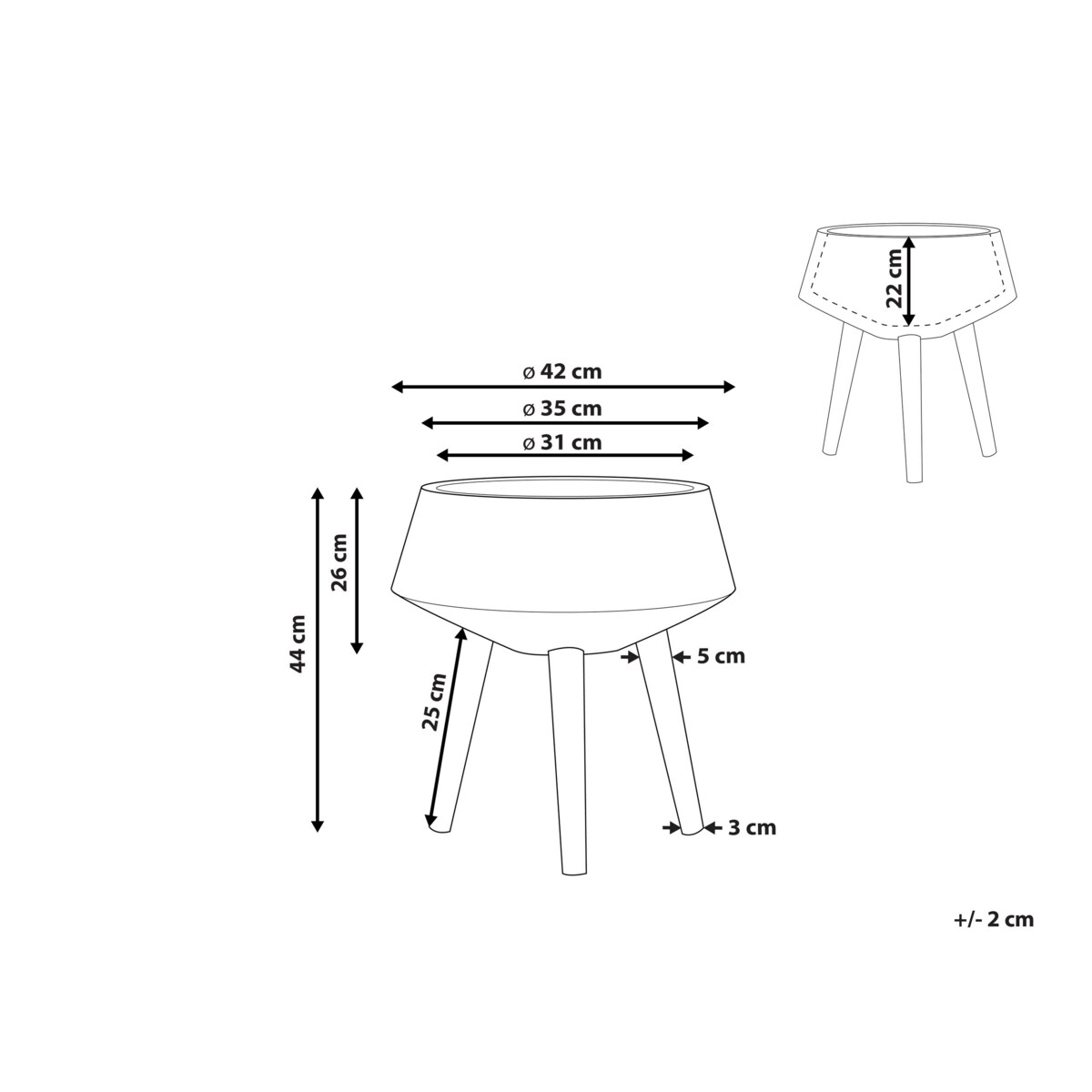 Doniczka na stojaku 42 x 42 x 44 cm jasnoszara WERIA