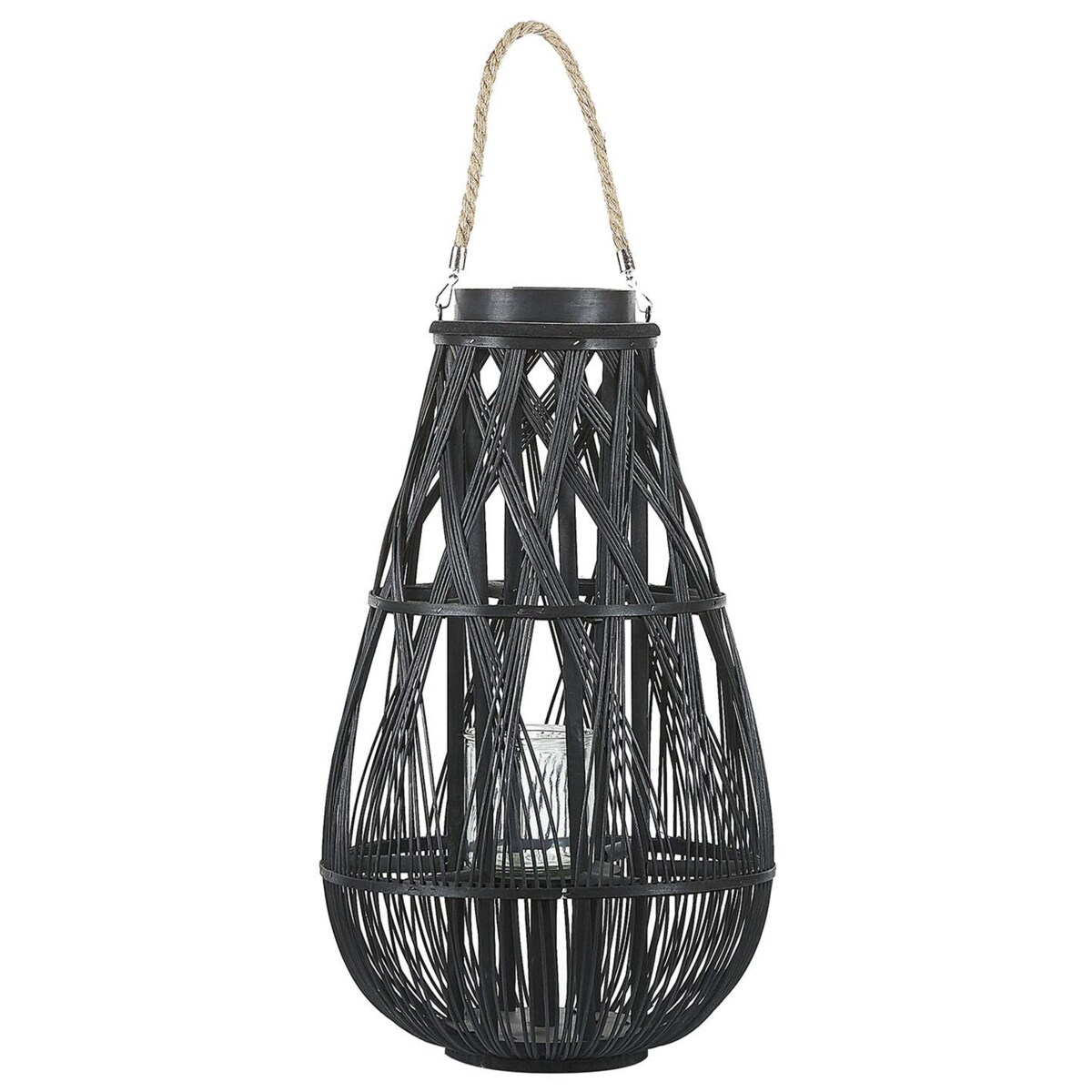 Lampion drewniany 56 cm czarny TONGA