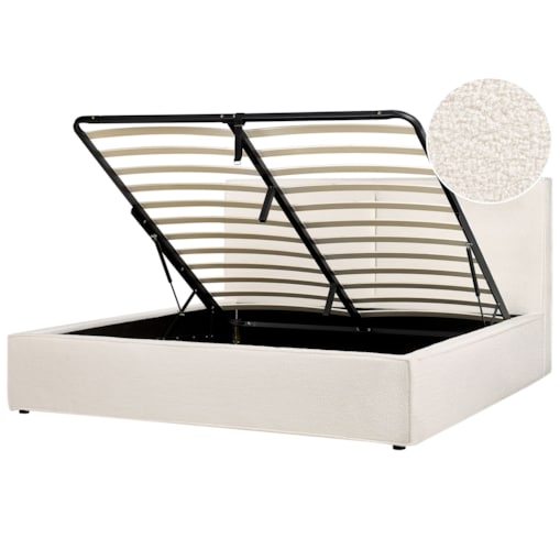 Łóżko z pojemnikiem Boucle MOISSAC 180 x 200 cm Złamana biel