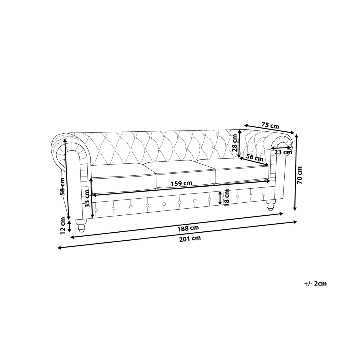 Sofa 3-osobowa welurowa fioletowa CHESTERFIELD