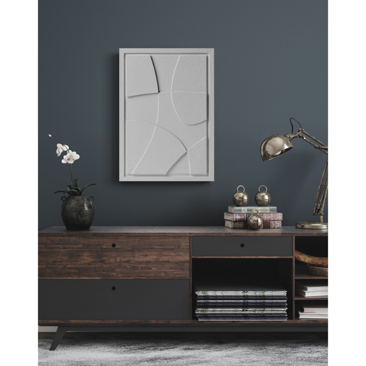 Obraz 3D 50x70cm Abstract I – Dekoracja Ścienna z Tynku Naturalnego, Milky Grey Minimalistyczny Relief