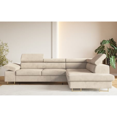 Narożnik ALEX z regulowanymi zagłówkami, prawostronny-Matt Velvet beżowy