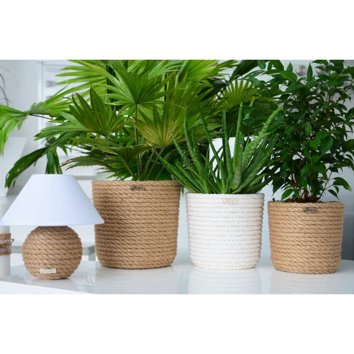 MINI Lampka stołowa Boho naturalny sznurek jutowy pleciony * styl etno skandi skandynawski* lampka nocna biurkowa * biały abażur + juta