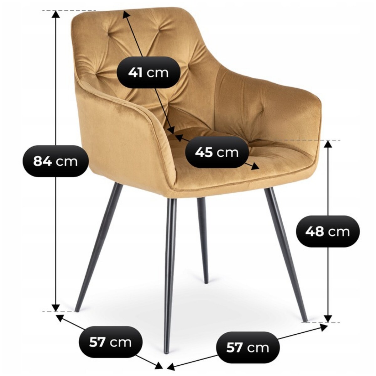 Krzesło Tapicerowane Welurowe Pikowane Do Salonu Musztardowy MODESTO