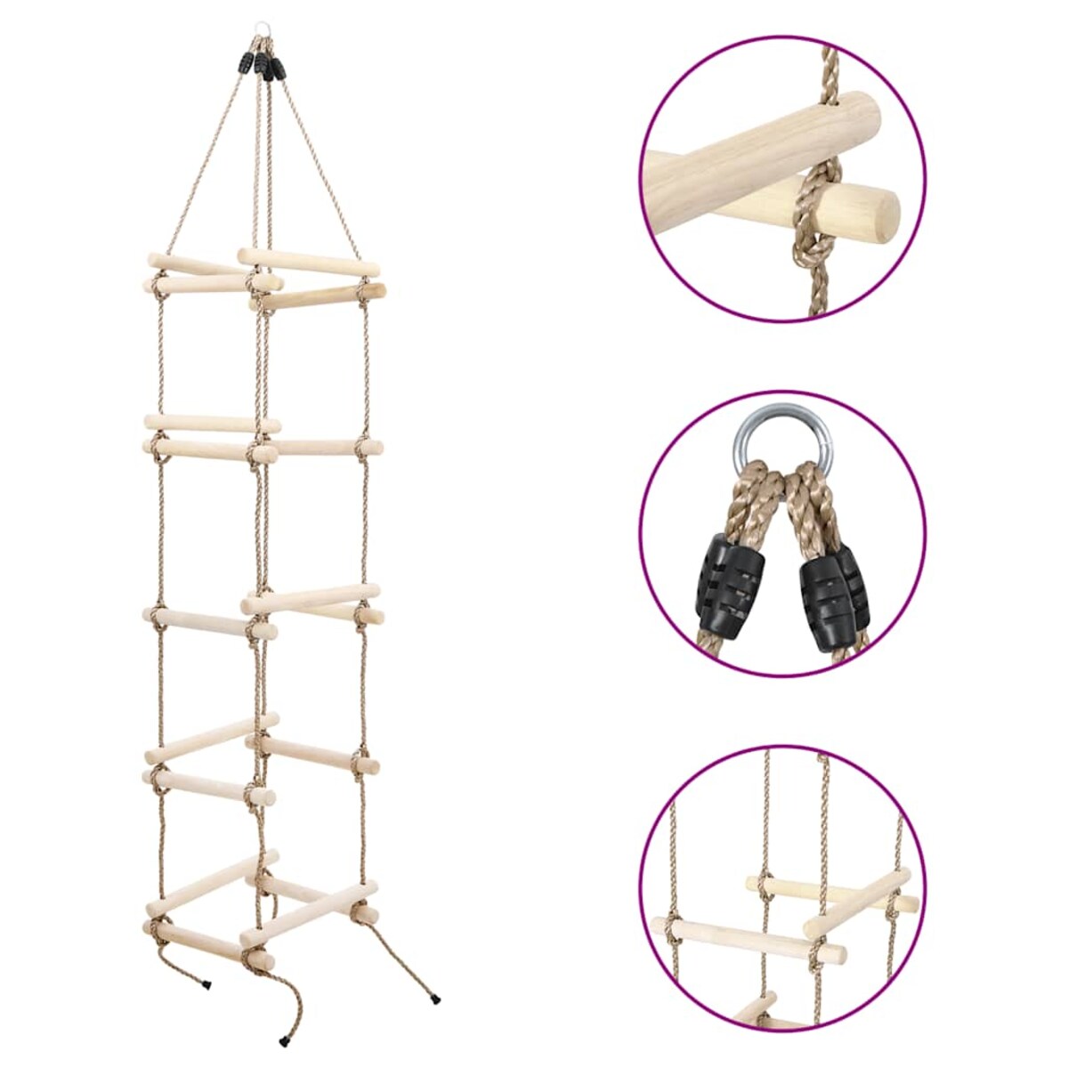 vidaXL Drabinka sznurowa dla dzieci, 200 cm, drewniana