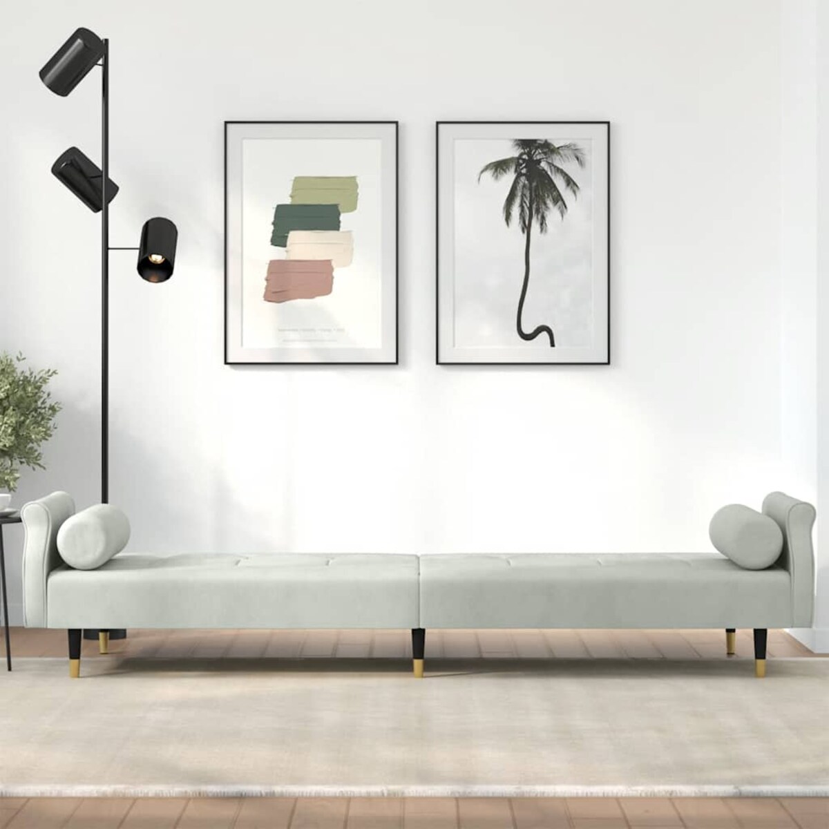 vidaXL Rozkładana kanapa z poduszkami, jasnoszara, obita aksamitem