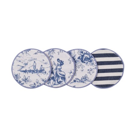 Mini dwustronne podkładki w stylu francuskim Toile de Jouy Blue & Stripes – komplet 4 szt.