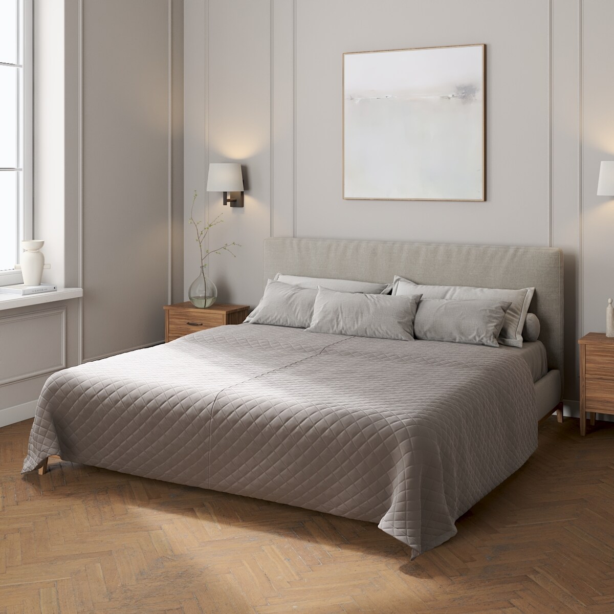 Narzuta pikowana w romby 260x210 gołębi szary