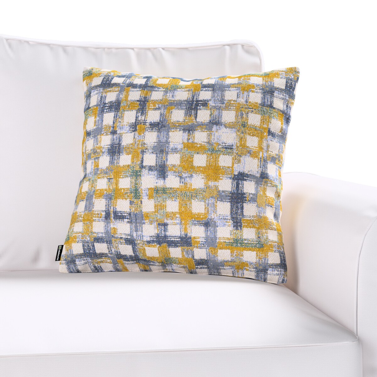 Poszewka Kinga na poduszkę 50x50 niebiesko-żółta krata na kremowym tle