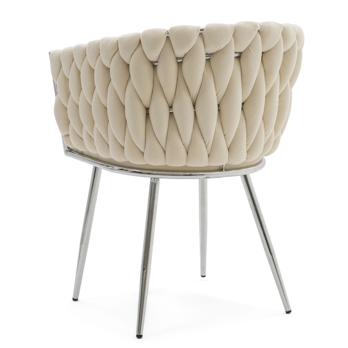 KRZESŁO GLAMOUR DO SALONU PLECIONE OPARCIE BEŻOWE SREBRNE NOGI WLUROWE