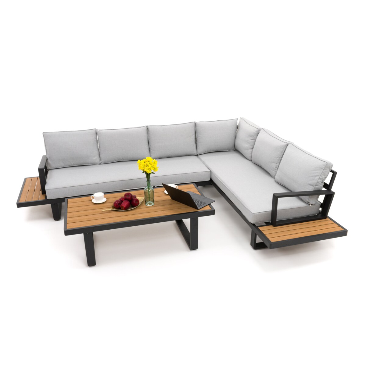 Meble ogrodowe duży narożnik nowoczesny aluminium ATOL grafitowo-szary