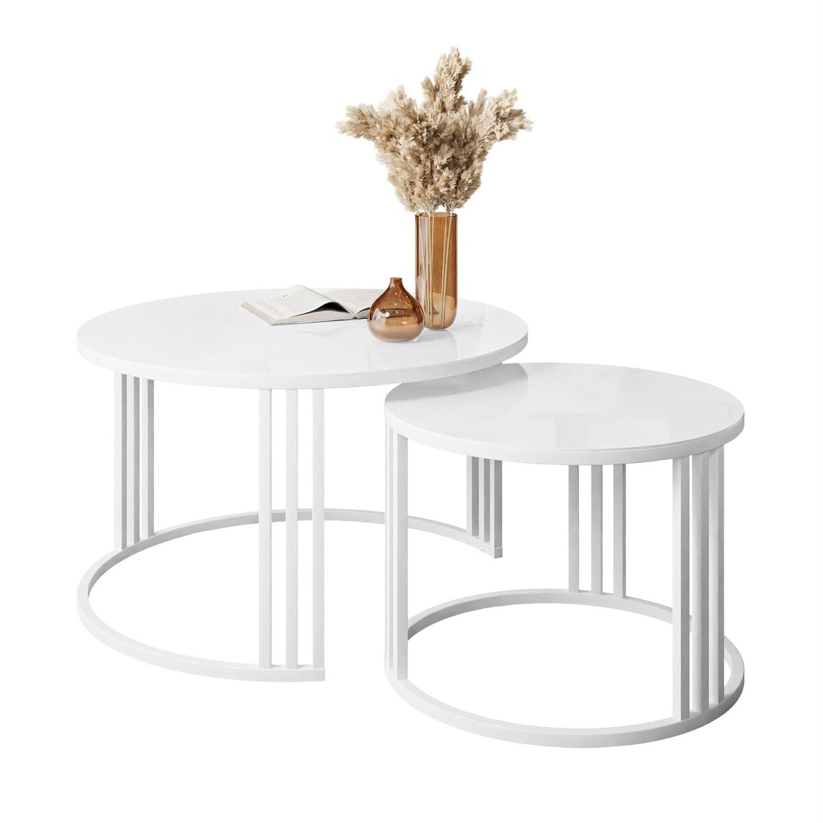 Okrągły stolik kawowy LORI 2w1 białe szkło
